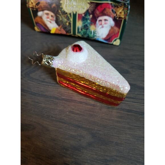 Vintage Old World Glass Hand Blown Christmas Cake Slice Ornament - Picture 3 of 4